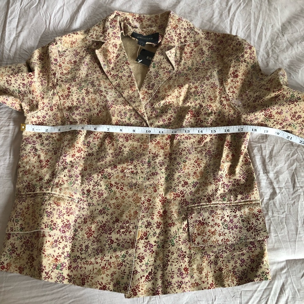 NWT Vintage Tan Suede Leather Boxy Jacket Ditzy Floral Print 7/8 - Picture 12 of 16